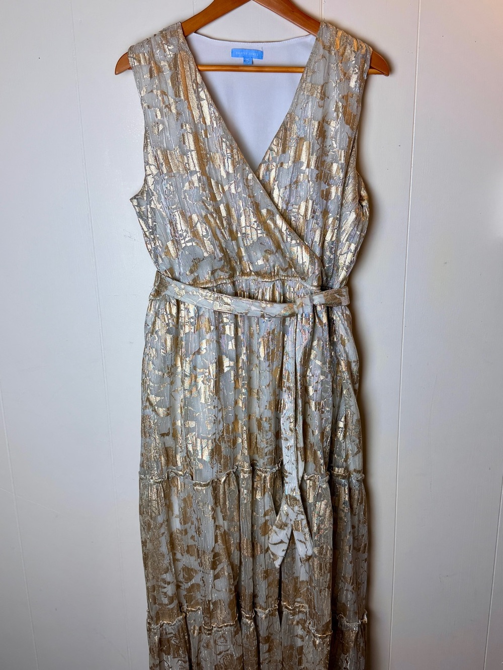 Draper James Metallic Gold Leaf Maxi Dress